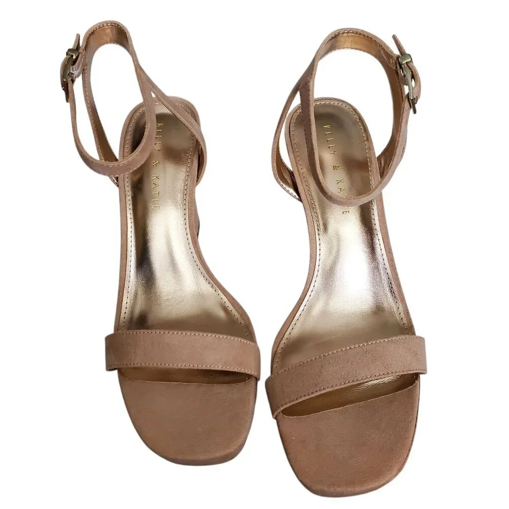 PALE PINK MICROSUEDE BLOCK HEEL PLATFORM SIZE 10.